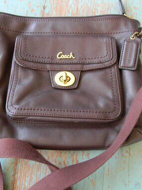 Coach Brown Small Leather Turn Lock Pocket Swingpack Crossbody Bag